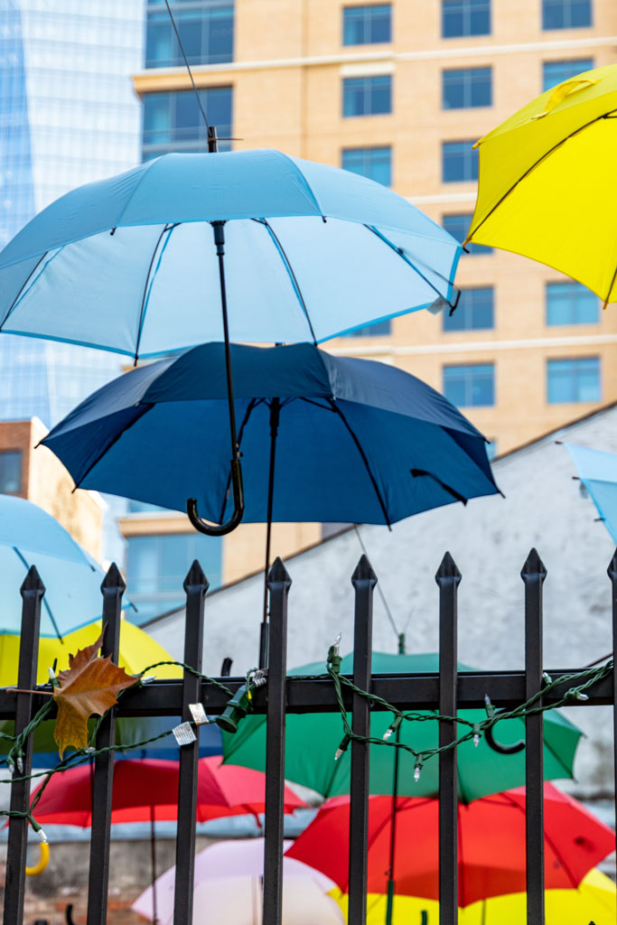Brightly colored umbrellas at Batanga, Houston, TX