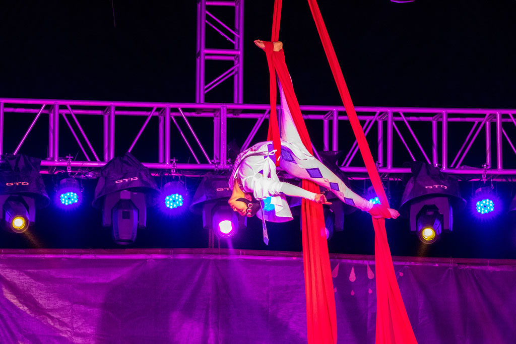 Aerial Silk artist at Magic Winter Lights, La Marque, TX